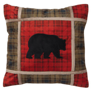 Red Plaid Bear Grid Pillow