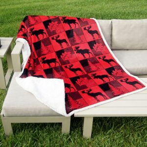 Moose Patchwork Flannel Fleece Twin Blanket